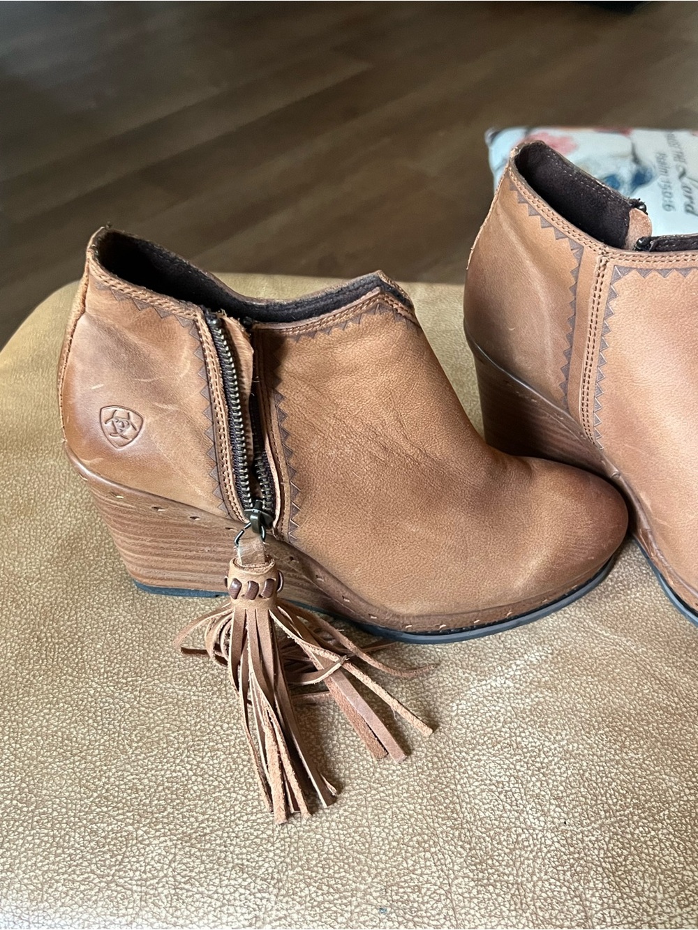 Ariat Tan Leather Tassel Wedge Ankle Boots